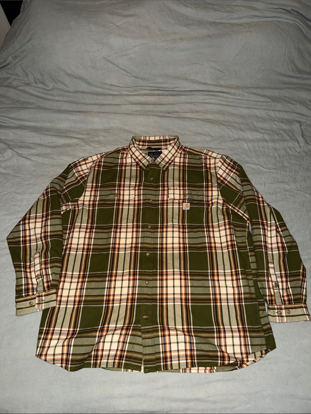 Carhartt Olive and Cream Plaid Long-Sleeve Button-Down Shirt